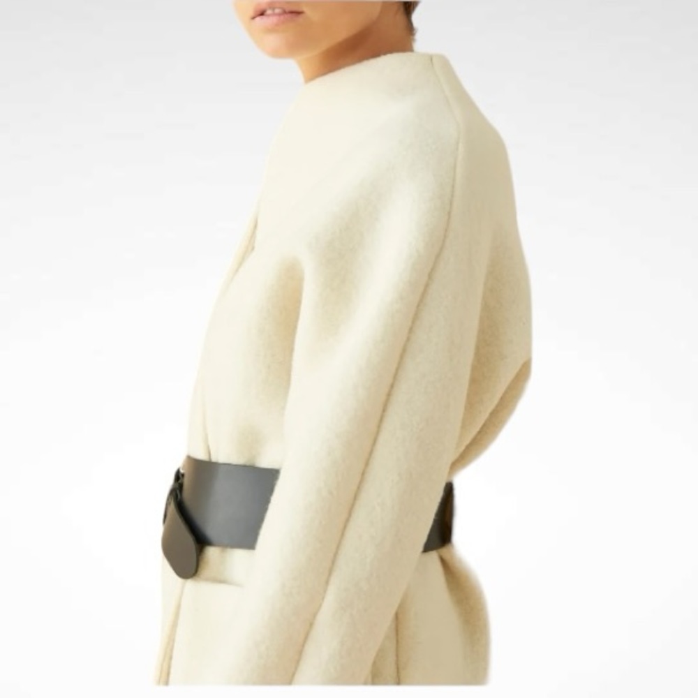 New! Ba&Sh Manteau Clif Ecru Lady Coat Jacket Wool Leather Belt Size 6 View 3